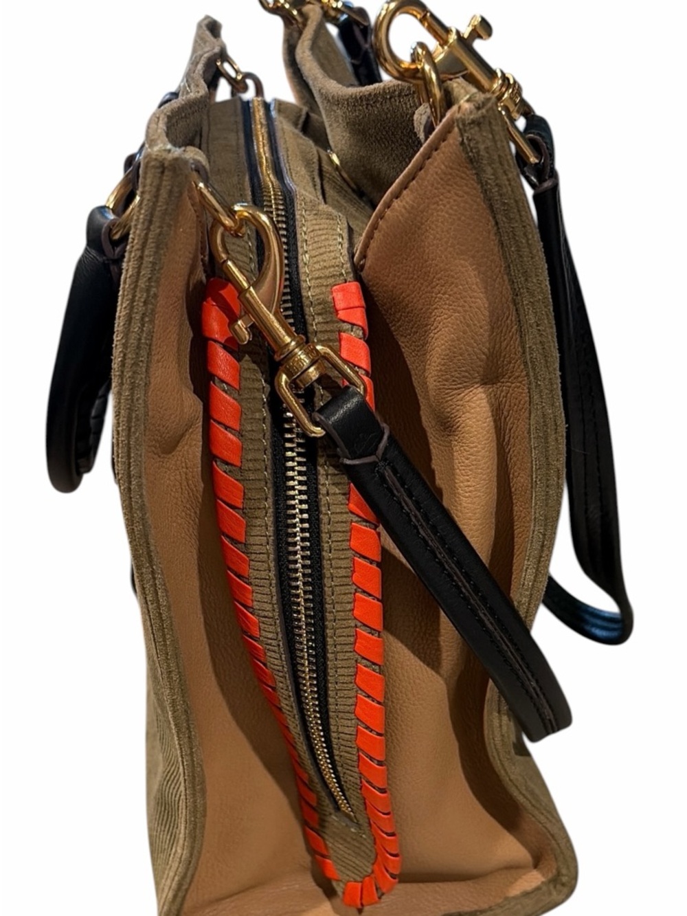 Aimee Kestenberg Corduroy Satchel Bag Taupe & Black Gold Hardware - Picture 2 of 10